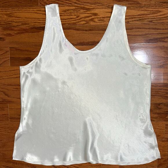 Oscar de la Renta Vintage Pink Label Ivory Satin Logo Sleep Tank Top - Picture 6 of 13